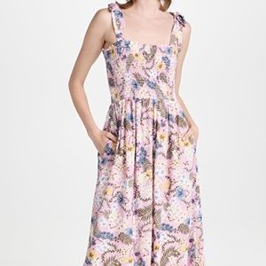 MINKPINK Ezri shirred bodice tie shoulder midi dress